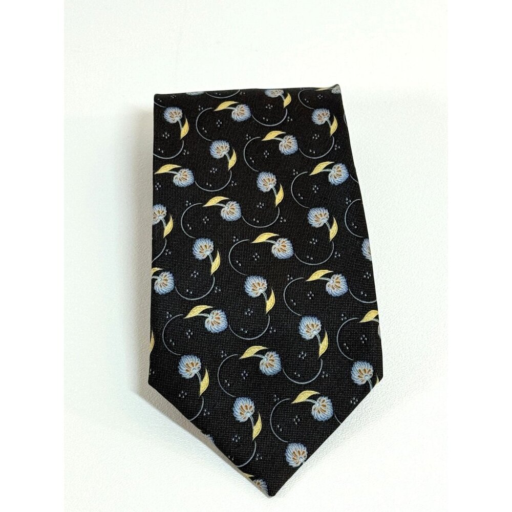 Nautica Mens Silk Floral Patterned Tie Dark Navy Old Money Academia Preppy‎ - Picture 2 of 9